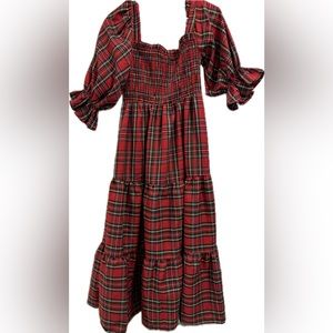 Shop Red Dress | Aura | holiday tartan plaid dress with puff sleeves. NWT